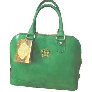 Italian leather, footed handbag
